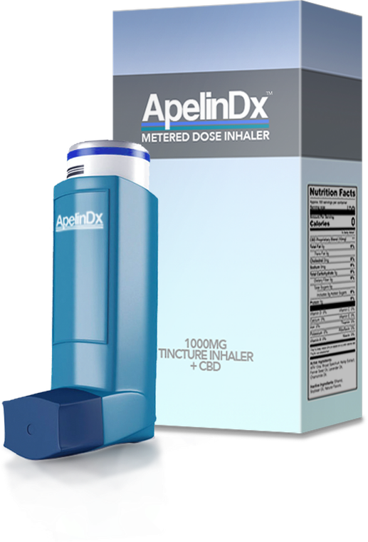 A blue inhaler is sitting next to a box.