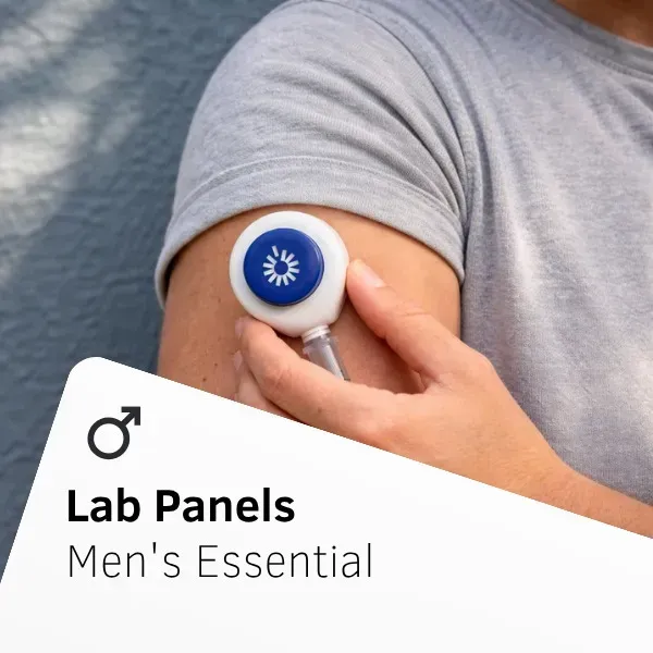 Lab panels promo on a man’s upper arm with a blue sensor badge