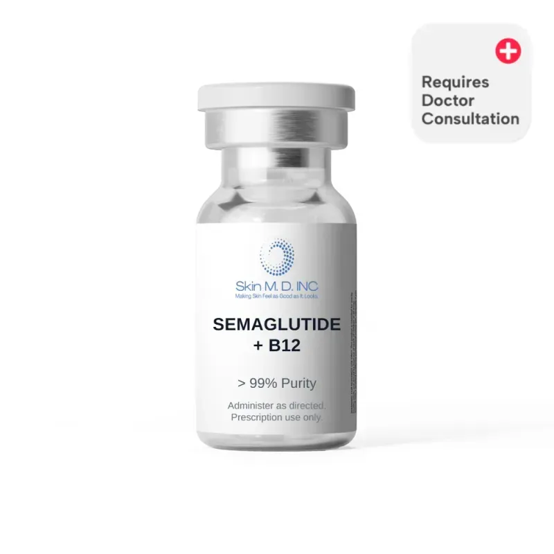 Semaglutide + B12 vial with “Requires Doctor Consultation” label on white background