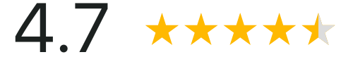 4. 7 rating with four full gold stars and one half-filled gold star.