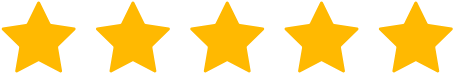Five gold stars in a row, rating icon.