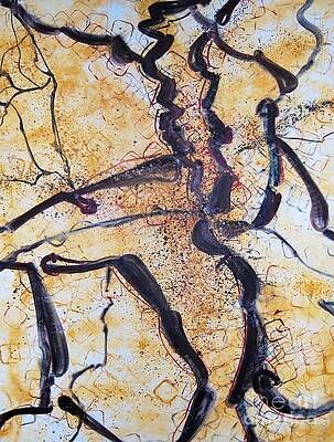 A close up of a painting with a lot of lines on it.