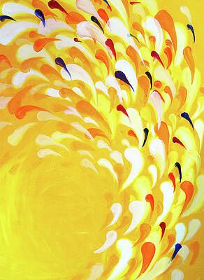 A painting of a yellow background with a swirl of colors