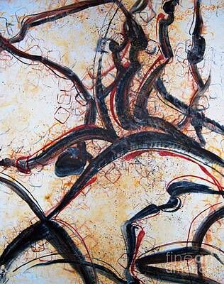 It is a painting of a person riding a bike.