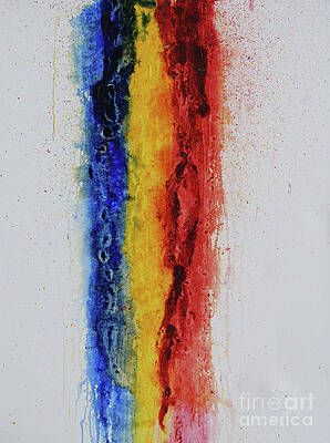 A close up of a painting of a rainbow on a white background.