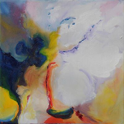 A colorful painting of a person 's face on a canvas.