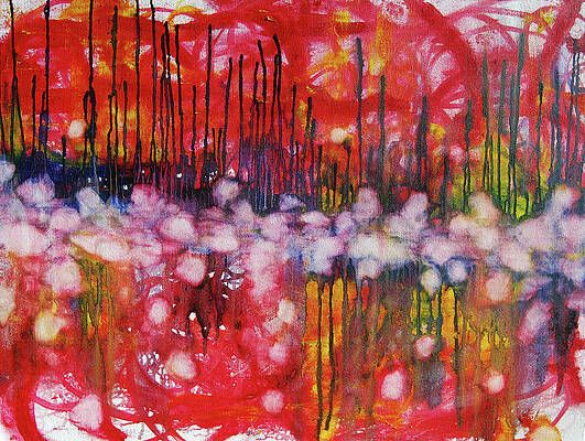 A close up of a colorful painting on a white background.