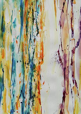 A close up of a colorful watercolor painting of a tree trunk.