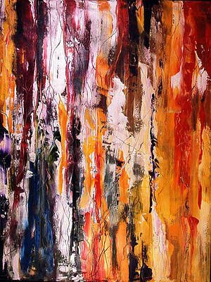 A close up of a colorful abstract painting on a black background.