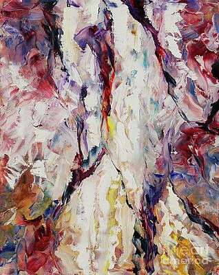 A close up of a painting of a woman in a white dress.