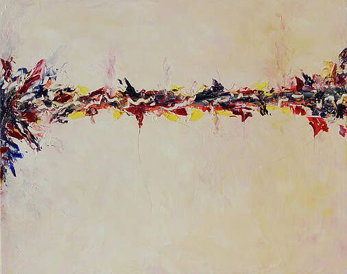 A colorful painting of a tree branch on a white background.