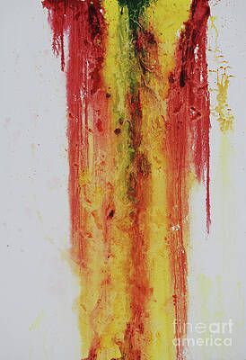 A close up of a colorful painting on a white background.