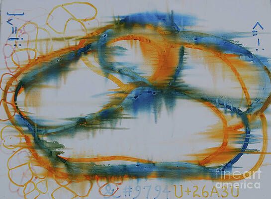 A close up of a painting of a circle on a white background.