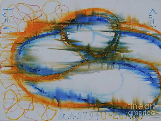 A painting of a blue and orange circle on a white background.