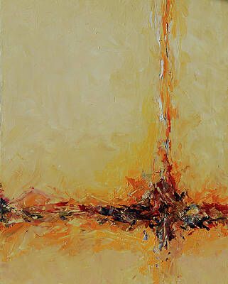 A close up of a painting with a yellow background