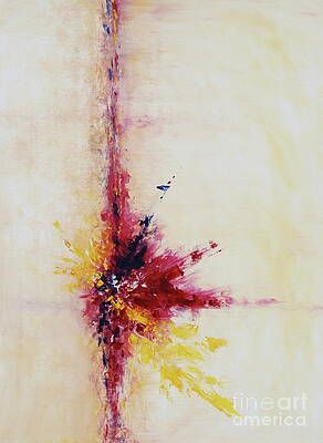 A painting of a red and yellow flower on a white background.