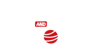 AND logo with red striped globe icon on a white background