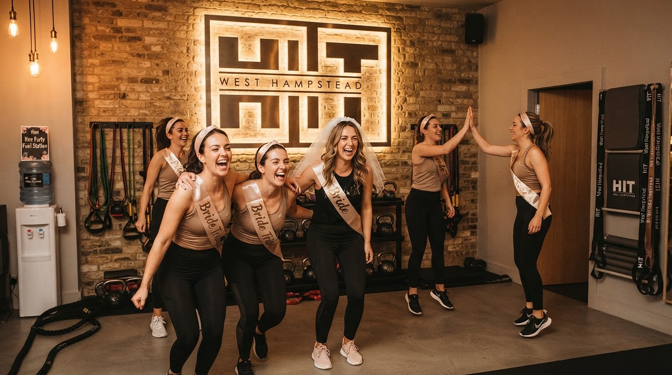 Hen party group enjoying a private hen fitness class at HIIT West Hampstead