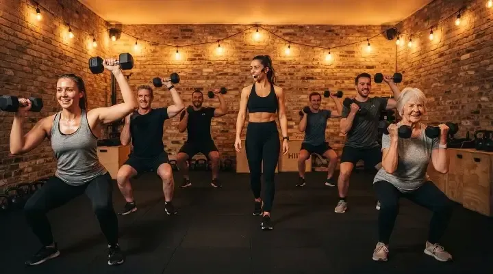 Members training in a coach-led class included in a HIIT gym membership in West Hampstead