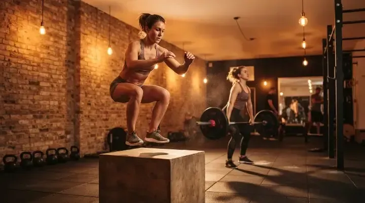 CrossFit vs HIIT comparison with barbell lifting and interval training
