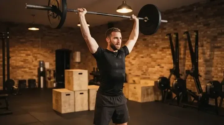 CrossFit vs HIIT: member doing a barbell press in a CrossFit-style class in West Hampstead