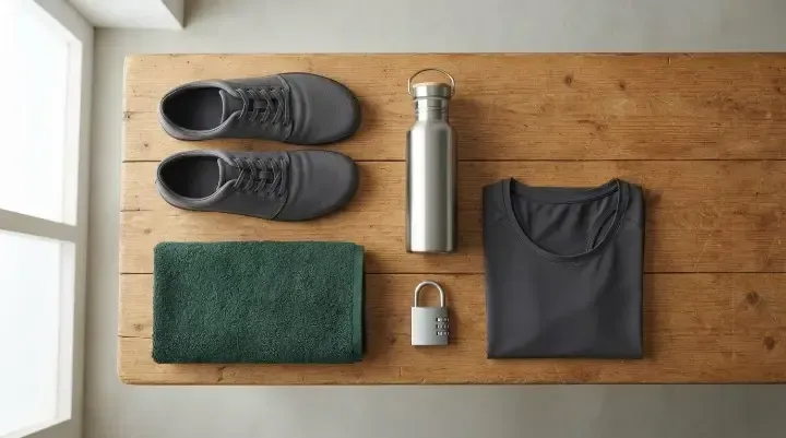What to bring to a CrossFit-style class: trainers, water bottle, towel and padlock