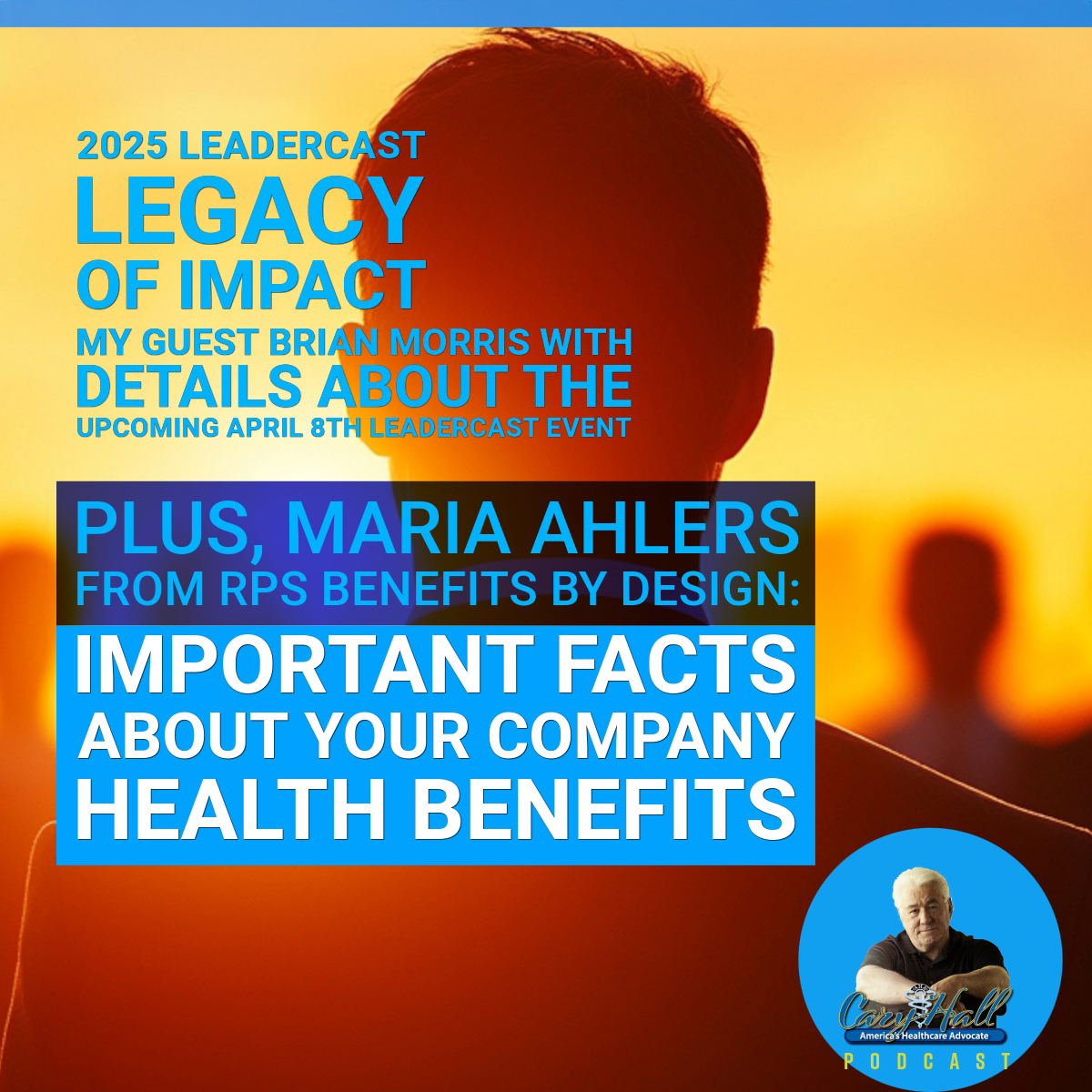 Flyer with blue text over orange silhouette background promoting leadership event and health benefits talk