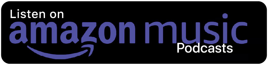 Listen on Amazon Music Podcasts logo in black and purple on a white background