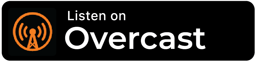 Listen on Overcast logo with orange icon and white text on black background