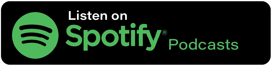 Spotify Podcasts logo on a black rounded rectangle, with green Spotify text and icon.