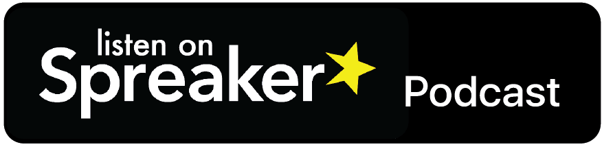 Listen on Spreaker podcast banner with white text and yellow star on black background