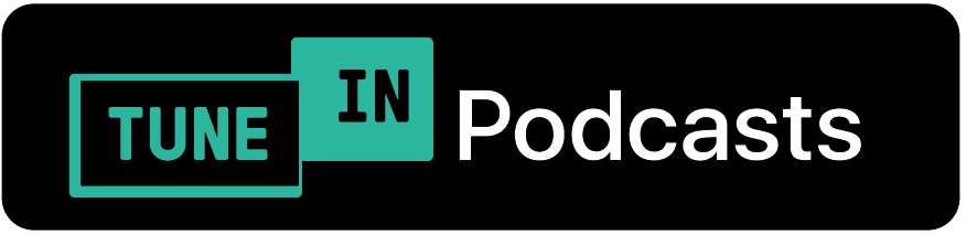 Tune In Podcasts logo with teal-and-black text on a black background