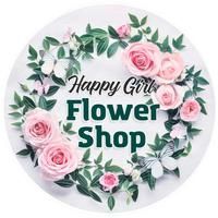 Circular logo with floral wreath, 