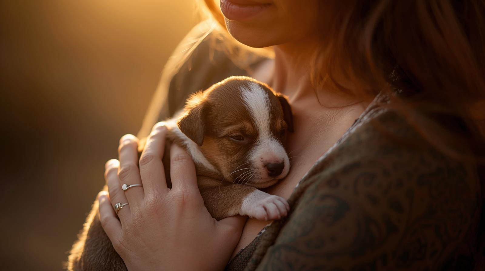 breeder gently holding newborn puppy highlighting early temperament shaping