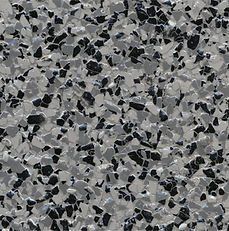 Gray, black, and white speckled floor coating.