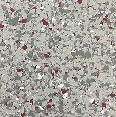 Gray speckled floor with white and red chips.