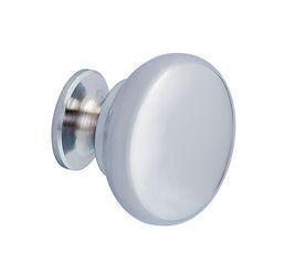 Chrome cabinet knob with a circular face and small stem.