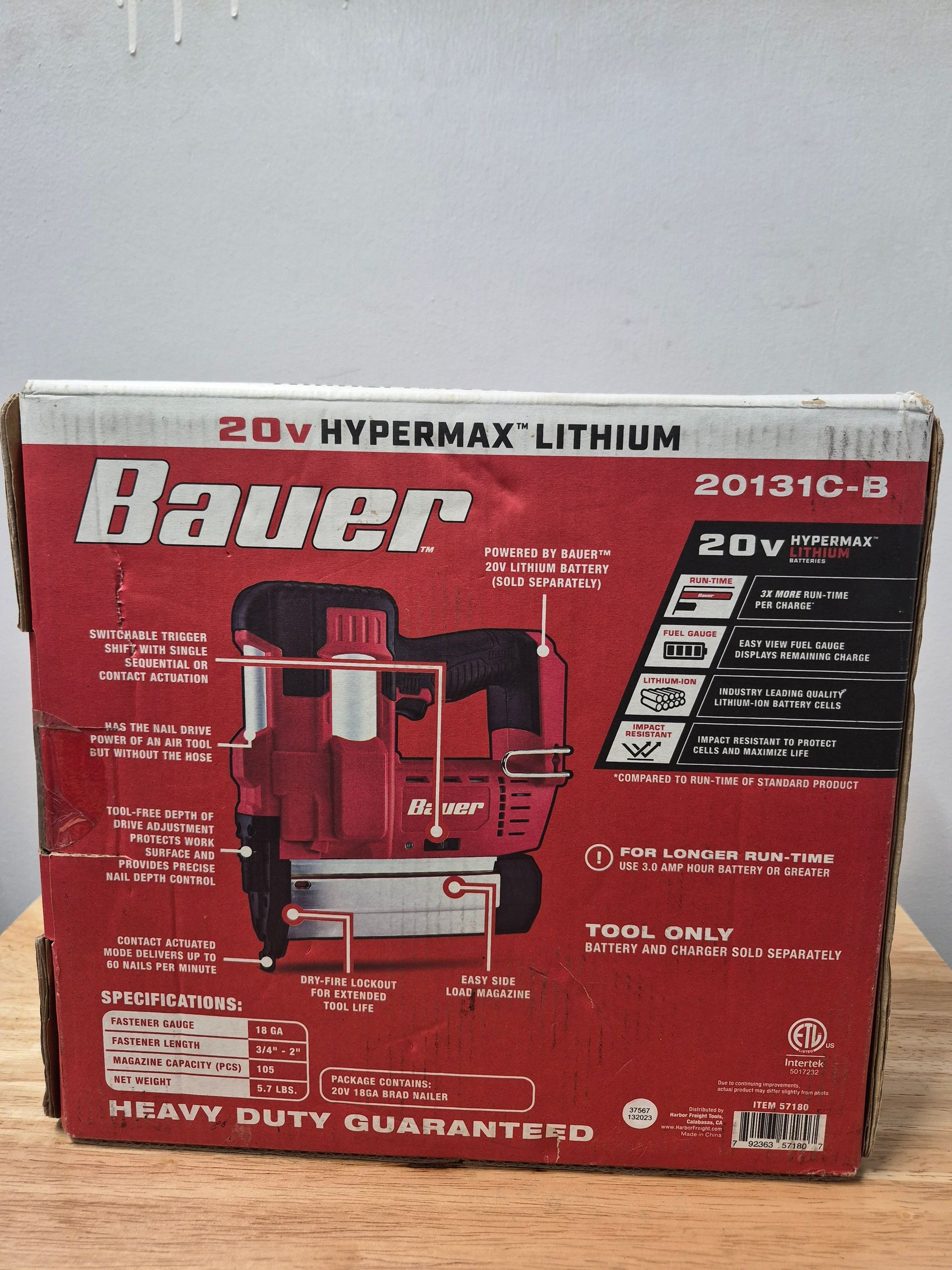Bauer 20V 18GA brad nailer