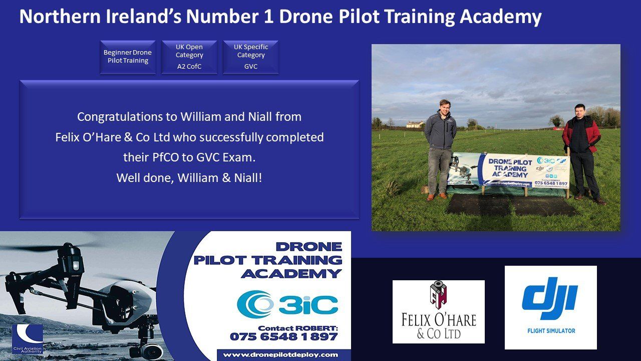 Drone Pilot Training Academy, congratulations to the guys at Felix O'Hare who successfully passed their PFCO to GVC Exam.