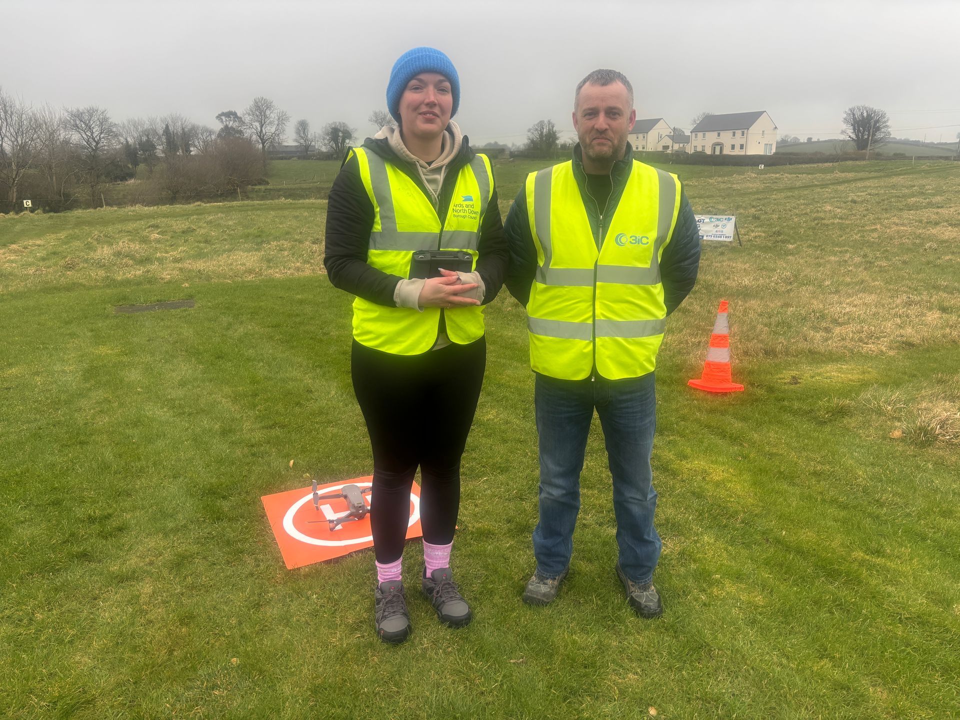 Sushanna Marshall & Thomas Jackson from Ards & North Down Brough Council at Drone Pilot Training Academy Belfast
