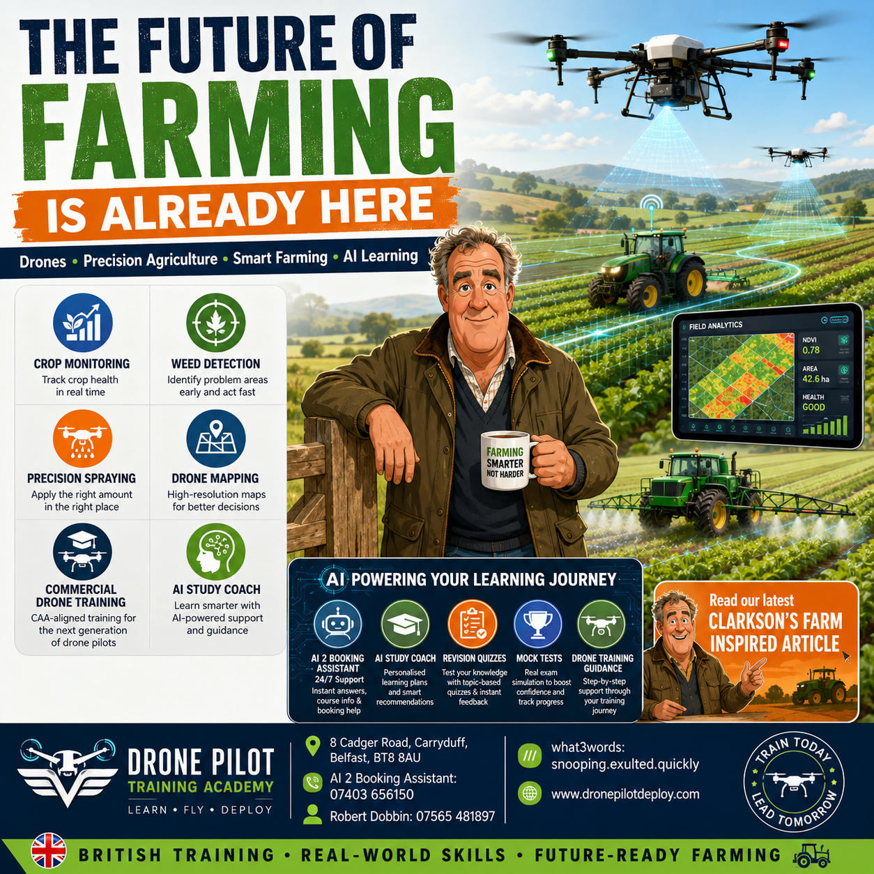 Drone Pilot Training Academy Infographic - The Future of Farming is already Here - #Clarksonfarm