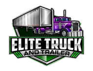 Purple semi truck and trailer logo with bold text “ELITE TRUCK AND TRAILER”