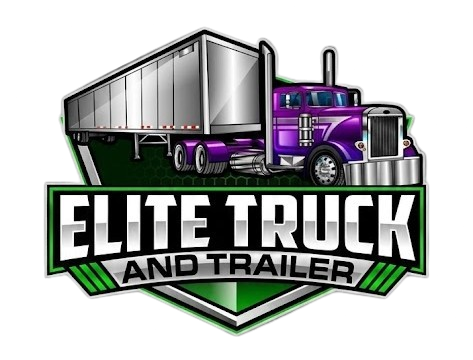 Purple semi truck and trailer logo with bold text “ELITE TRUCK AND TRAILER”