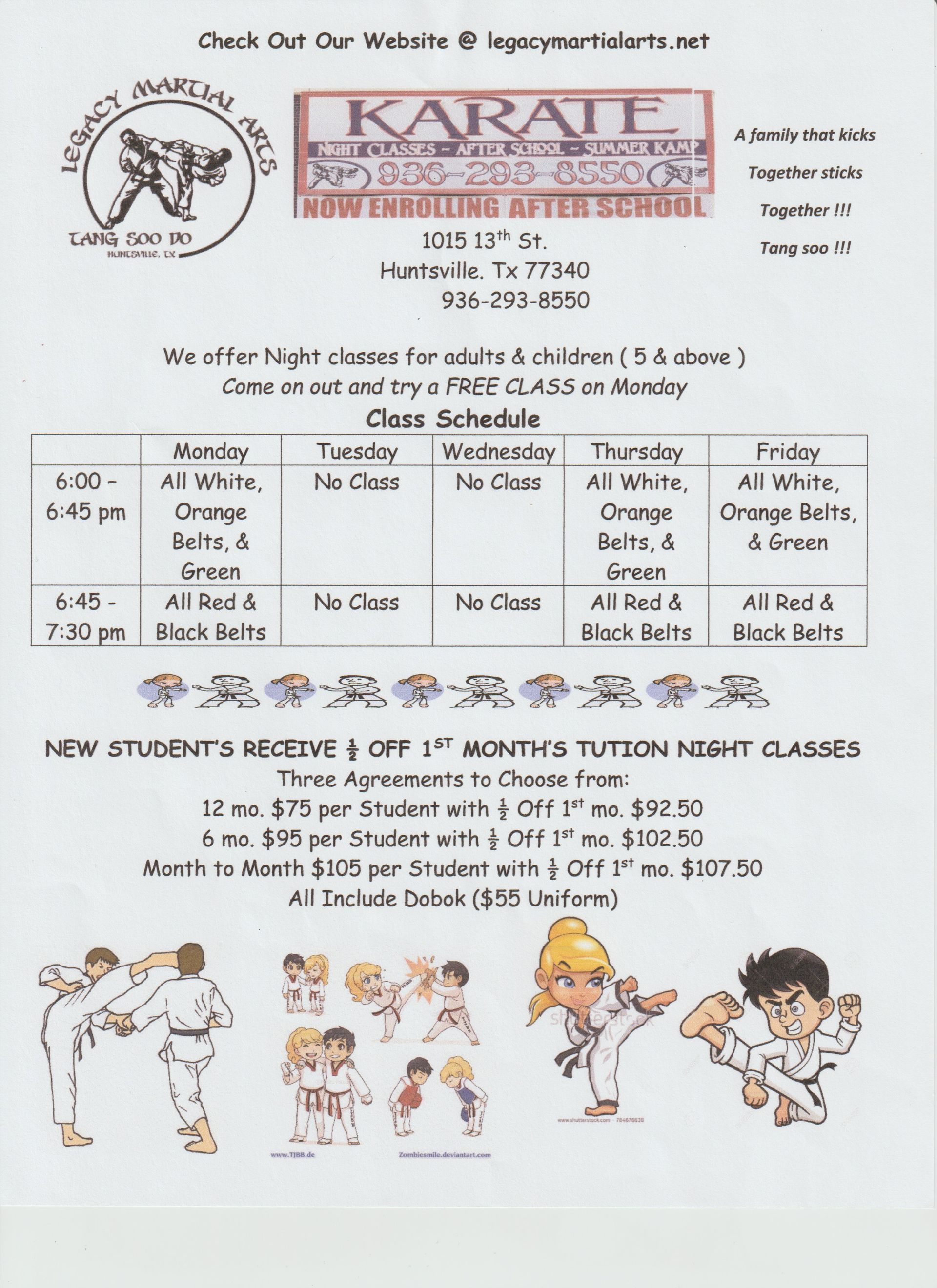 An advertisement for karate with cartoon characters on it