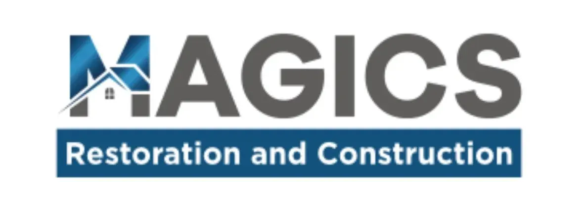 MAGICS Restoration and Construction logo in blue and gray text