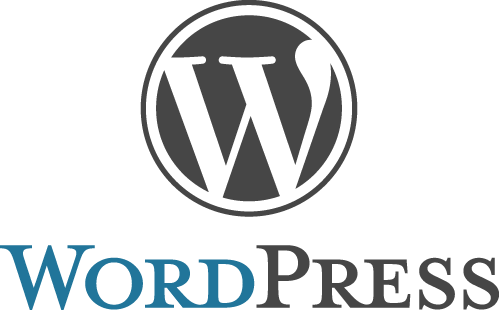 A logo for wordpress is shown on a white background