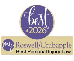 Best of 2026 badge for My Roswell/Crabapple Best Personal Injury Law, purple and gold logo