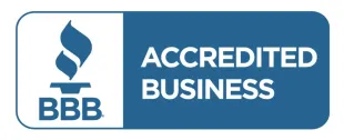BBB Accredited Business blue-and-white badge with torch logo