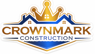 Crownmark Construction logo with gold crown and blue house roof accents