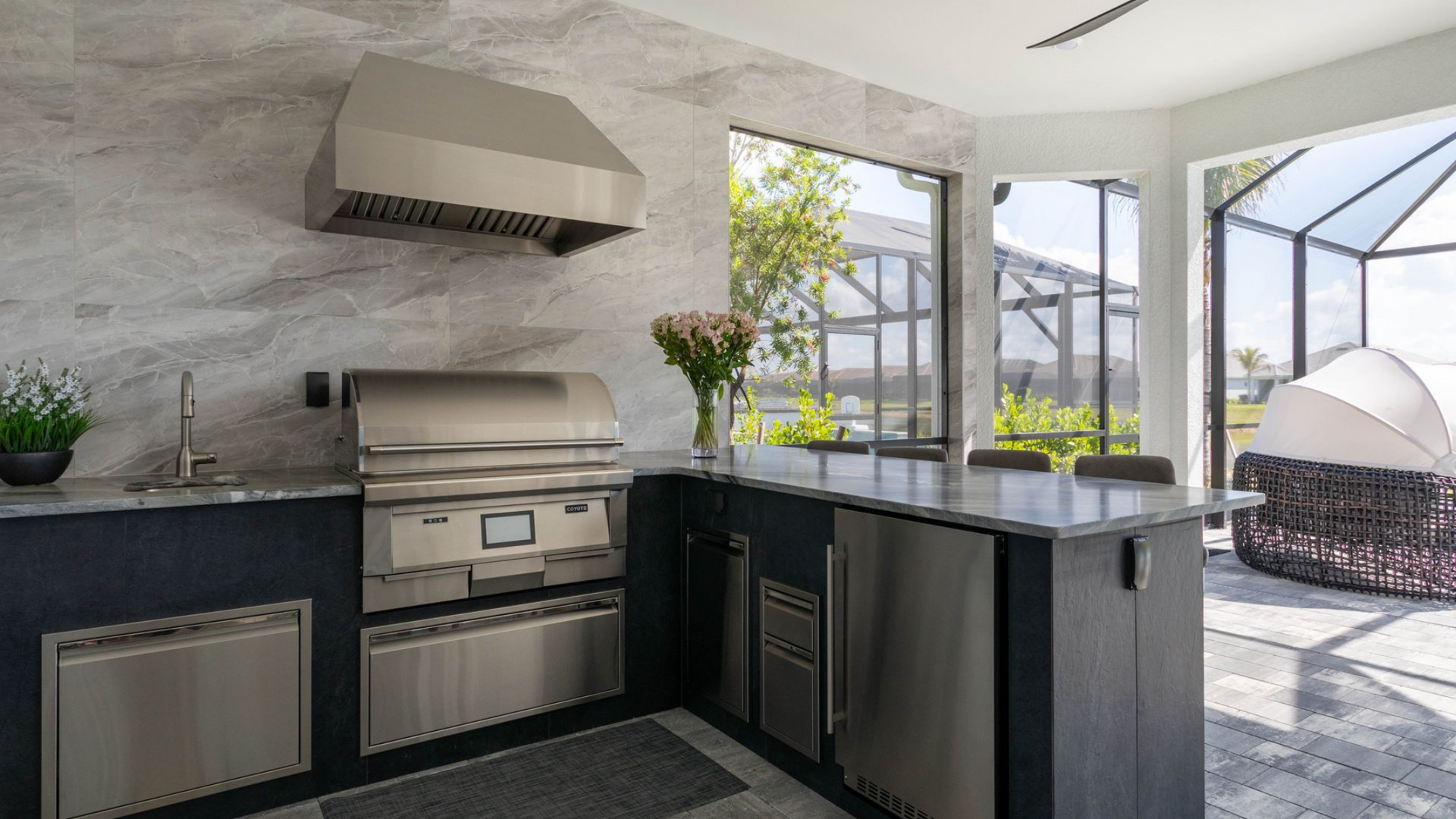 Coyote pellet grill outdoor kitchen Estero FL